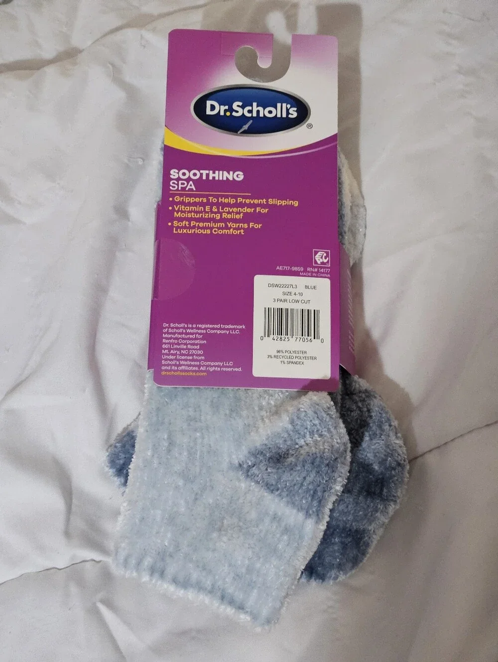 Dr. Scholl's 3 Pairs Women's Blue Soothing Spa Low Cut Non-Slip Socks Size 4-10
